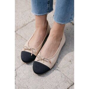 Steve Madden Blossom-C Ballet Flats Beige Black Cap Toe Bow Women’s Size 8.5M